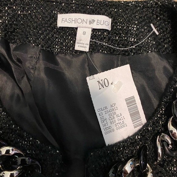 Fashion Bug Black Woven Chain Detail Jacket Coat 8 NWT - Picture 2 of 7